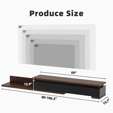 Extendable TV Stand with LED Lights Modern Reversible Wood Entertainment Center