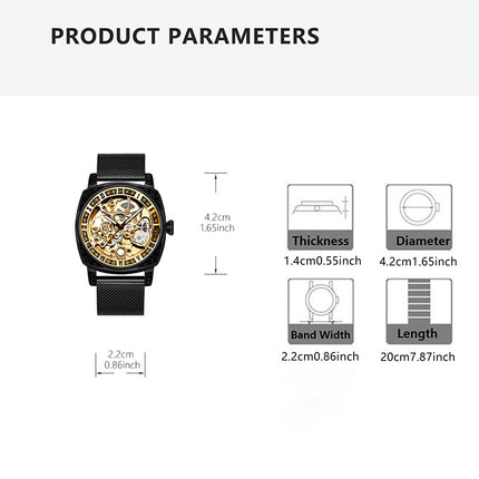 1pc Men'S Yellow Black Mesh Strap Simple Style Novel Carving Fully Automatic Tourbillon Hollow