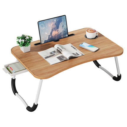 Foldable Laptop Lap Desk with Cup Holder and Drawer - Portable Dining Bed Tray, Suitable for Dining, Writing,