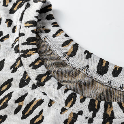Beige Leopard Print Casual Tee and Pants 2pcs Outfit
