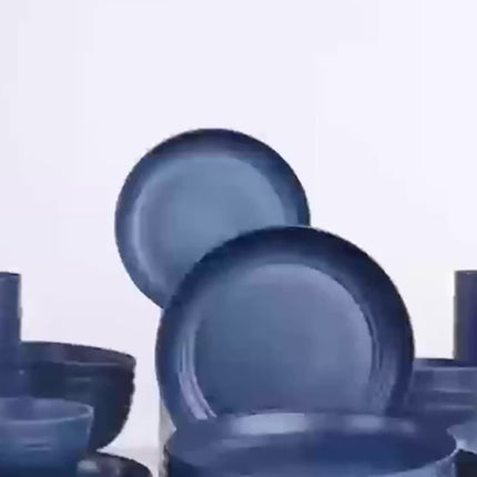 Blue Dinnerware Set for 4 People, Consisting of Plates, Bowls, And Cups, Microwave-Safe And Dishwasher