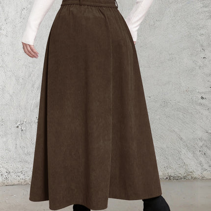 Winter Corduroy Women'S Casual High-Waisted A-Line Skirt, Thick And Versatile Long Pleated Umbrella Skirt.