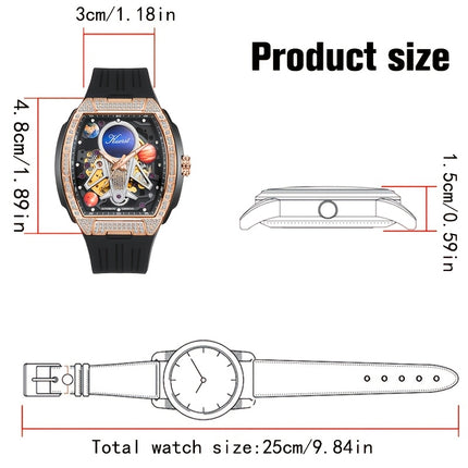 Men'S Silicone Strap Fully Automatic Mechanical Watch 3D Stereoscopic Skeleton Technology
