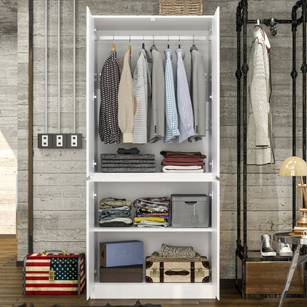 Mirror Wardrobe Armoire, Wardrobe Armoire Closet With 4 Glass Full Length Mirror Doors And Hanging Rod,