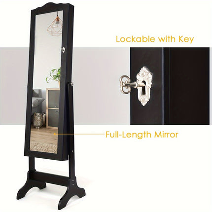 Secure Lockable Storage with Full-Length Mirror & Spacious Organizer, Standalone Design for Easy Access