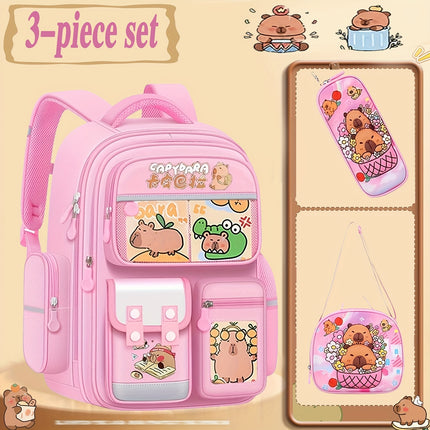 Kabbalah Three-Piece Set Backpack - Includes Lunch Box, Pencil Case, Fashionable Capybara
