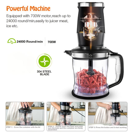 Blender & Food Processor with Tritan Bottle - 3-in-1 Juicer, Meat Chopper, Ice Crusher, Coffee Grinder