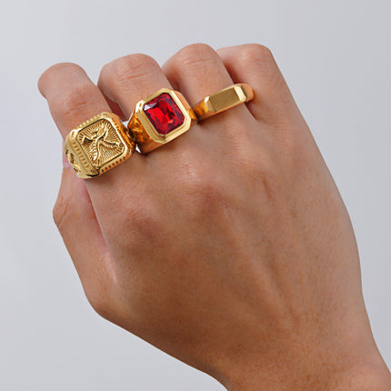 Stainless Steel Eagle Ring For Men Bold Red Zircon And Fashion-Forward