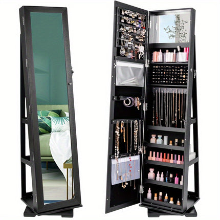 360° Rotating Jewelry Cabinet With Taller Full-length Mirror