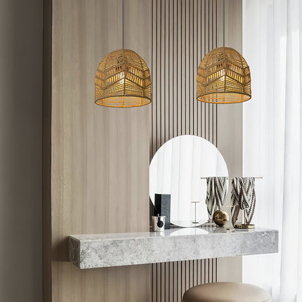 Handwoven Paper Rope Chandelier Lampshade - Rustic Farmhouse Lighting Fixture