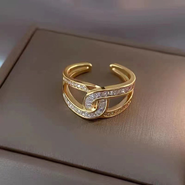 Diamond Double C Open Ring Zircon Index Finger Ring