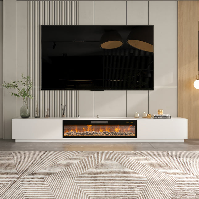 Modern Wide TV Stand with Electric Fireplace & Adjustable RGB/ LED Lighting