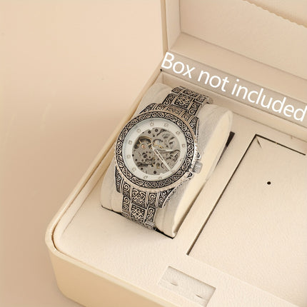 Men'S Vintage Mechanical Watch Luxury Hollow Case with Golden-Tone Dial, Mechanical Movement