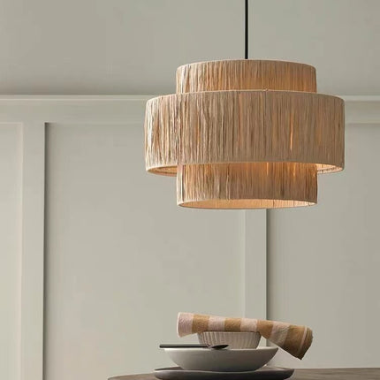 Retro Straw Woven Chandelier Art Rattan Restaurant Japanese Style