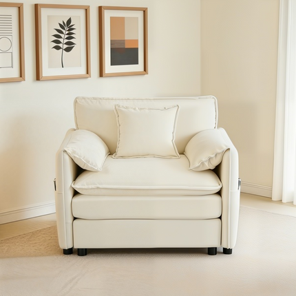 (Old:W3163P269202)Oversized 41.73' Chenille Armchair with 1 Toss Pillow, Modern Modular Reading Chair for Living Room or Bedroom, Deep-Seat DIY Sectional Sofa,Chenille,Beige