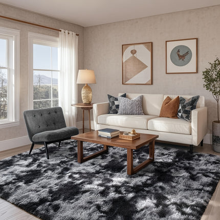 Ultra-Soft Tie-Dye Dark Gray Area Mat - Thick Plush Mat, Suitable for Living Room and Bedroom Decor, Fluffy Indoor Mat, Square