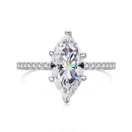 S925 Sterling Silver 2-Carat 6x12 White Marquise-Shape Moissanite Ring