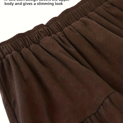Women's 2025 New Corduroy A-Line Maxi Skirt - Winter Deep Navy Blue Pleated Flared