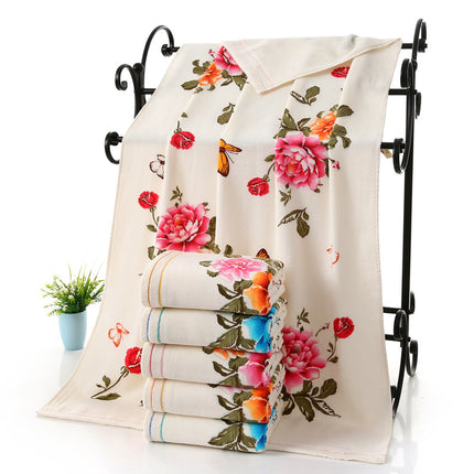Two-color Fabric Towel Printed With Peony Flowers