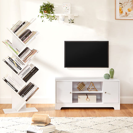 Tree Bookshelf, 9-Tier Floor Standing Bookcase, Space-Saving Corner Shelf, with Wooden Shelves for Bedroom, Living Room