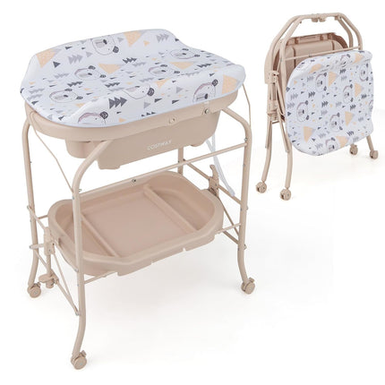 Baby Changing Table with Bathtub, Portable Infant Nursery Station with Changing Pad, Bath Tub