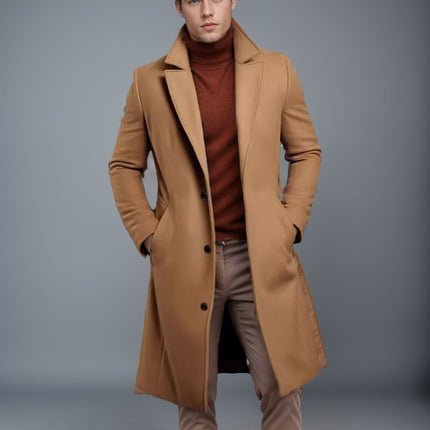 Woolen Men's Mid-length Trench Coat
