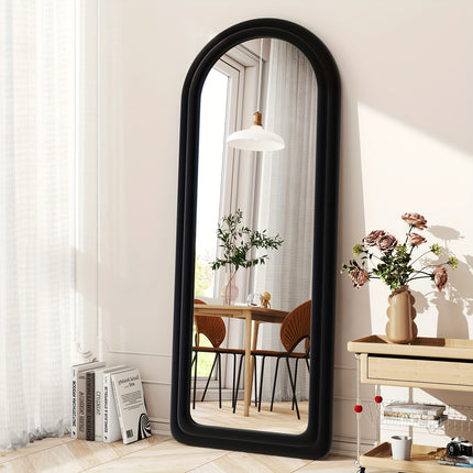 63"x24" Flannel Arched Floor Mirror, Arched Mirror With Stand, Large Arched Full Length Mirror