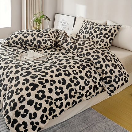 3pcs Leopard Print Duvet Cover Set - & Animal Print, Zipper Closure, Machine Washable