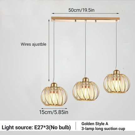 Three-Headed Creative And Unique Pendant Light, Crystal Hanging Lamp with E27 Socket