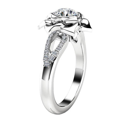 European And American Floral Plated Platinum Zircon Womens Ring