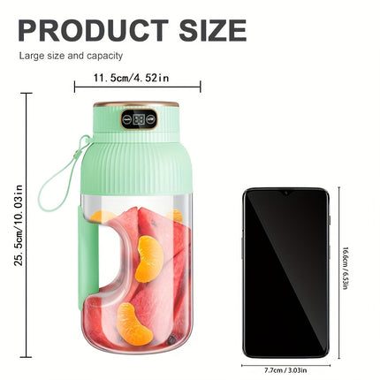 Juicer, Large Capacity 1200ml, with Straw and Type-C Charging Cable, 10-Blade Cyclone Design for Juice