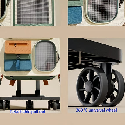Pet Rolling Suitcase with Five Silent Wheels, Anti-Slip And Shockproof Cat Carrier
