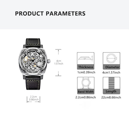 1pc Men'S Silvery Black PU Belt Simple Style Quality Ancient Roman Fully Automatic Tourbillon Mechanical Watch