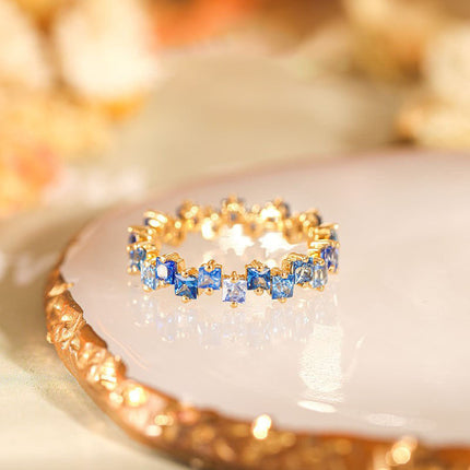18K Gold Womens Ring Inlaid With Colorful Anti-blue Sapphires
