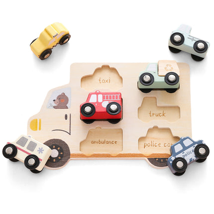 Wooden Three-dimensional Rolling Car Matching Puzzle Baby Early Education Educational Toys