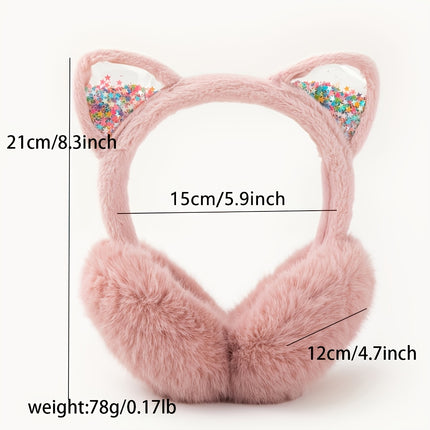 Cat Ear Headphones - Soft, Plush Faux Fur Ear Warmers with Sparkly Ears=