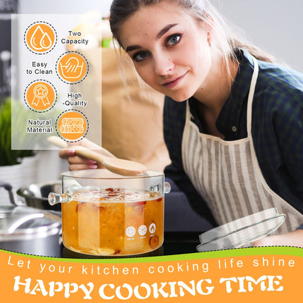 3 Pcs Glass Simmer Pot Heat Resistant Clear Glass Saucepan with Cover Handle