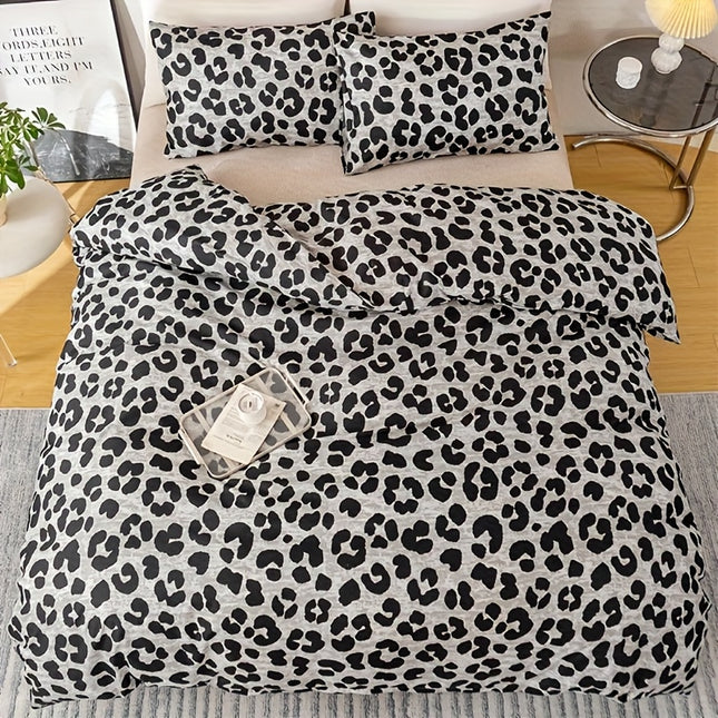 3pcs Leopard Print Duvet Cover Set - & Animal Print, Zipper Closure, Machine Washable