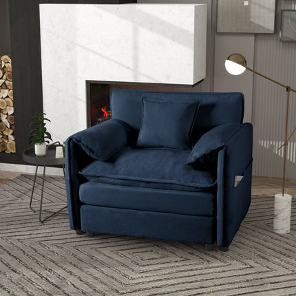(Old:W3163P269205) Oversized 41.73' Chenille Armchair with 1 Toss Pillow, Modern Modular Reading Chair for Living Room or Bedroom, Deep-Seat DIY Sectional Sofa,Chenille,Blue