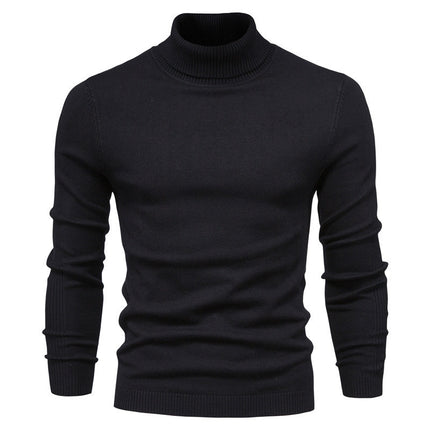 Winter Turtleneck Sweater Fashion Slim Fit Solid Color Pullover Knitted Top Men's Clothing