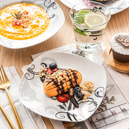 Ivory White 18pcs Dinnerware Collection Made of Ceramic, Including Plates for Main Courses, Desserts,