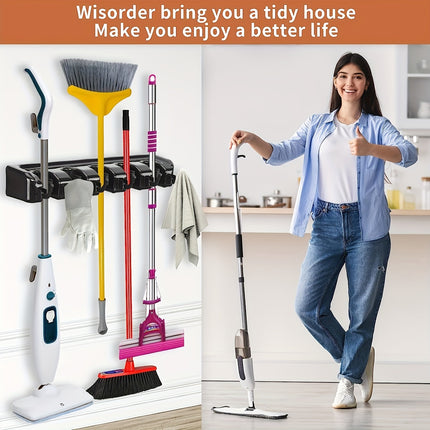 1pc Multi-Use Magic Mop and Broom Holder with Hanging Hooks - Space-Saving