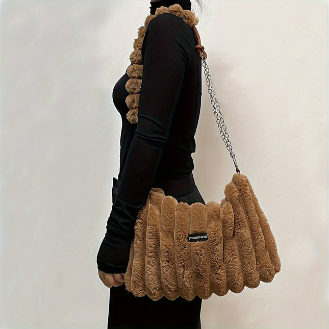 Detachable and Adjustable Strap, Tie-Dye Plush Feel, for Women, Zippered Large Bag