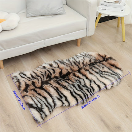 1pc Handmade Tiger Print Area Rug, Medium Pile, Non-Slip Suede Backing, Washable Knitted Polyester