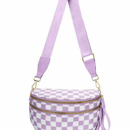 Blackish Green Checkered Print Wide Strap Large Crossbody Bag