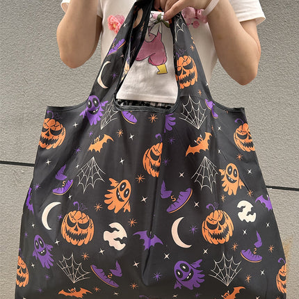 Black Goth Halloween Pumpkin Large Capacity Foldable Tote Bag