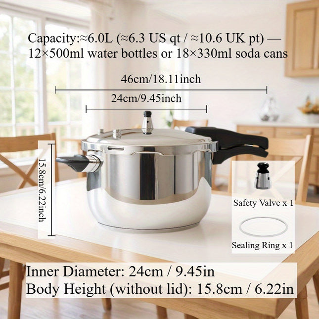 6L Pressure Cooker Overflow-Proof, Heavy-Duty Construction, Compatible with All Stovetops