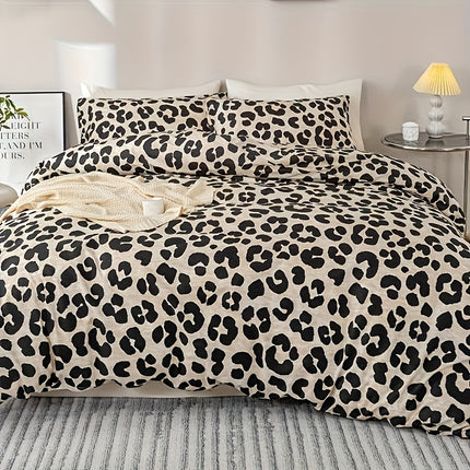 3pcs Leopard Print Duvet Cover Set - & Animal Print, Zipper Closure, Machine Washable