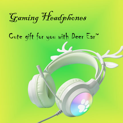 Cute Deer Ear Headset | Wired Gaming Headphones with Microphone, USB Powered, Plastic Material