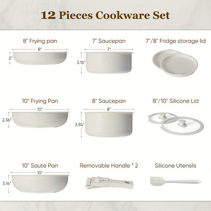 12 Pcs Pots Pans Set  Nonstick, Induction Ready Kitchen Cookware Set - Detachable Handle, Oven Safe,